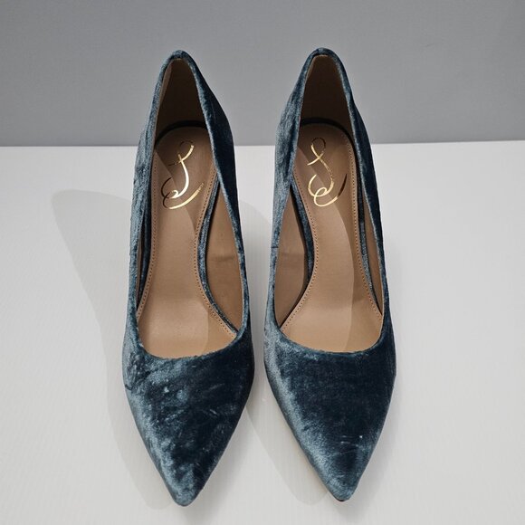Sam Edelman Hazel Heel Pump Pointed Toe Stiletto Teal Velvet Size 8 NEW - Picture 4 of 14